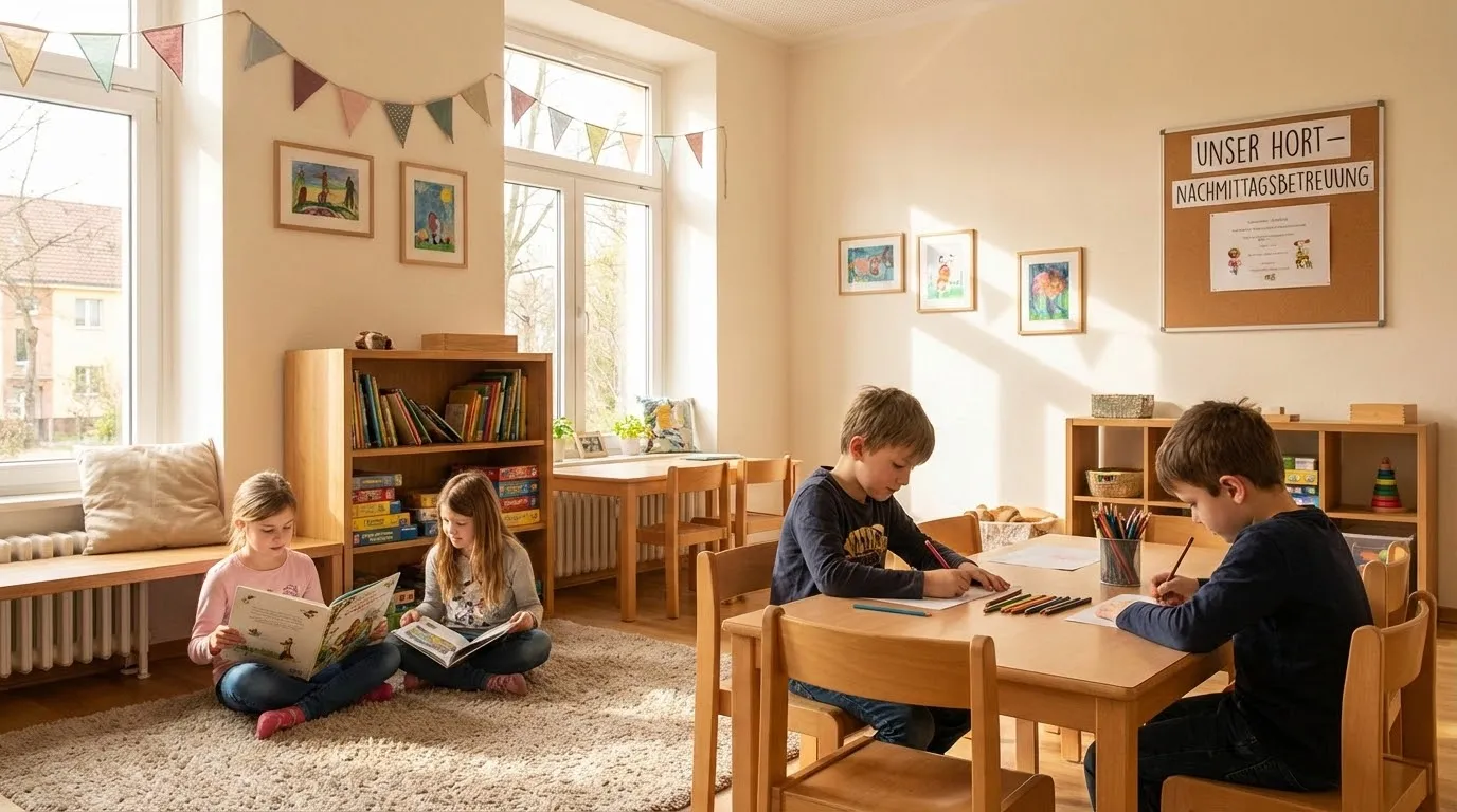 Kinder beim gemeinsamen Lernen im Nachmittagsraum